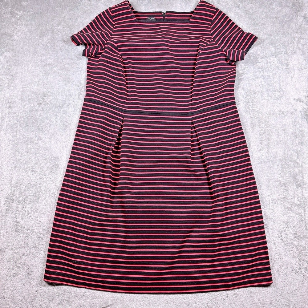 Talbots Pink & Black Striped Fit & Flare Dress Women's 16W  Knee Length
